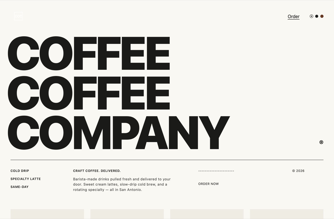 Screenshot of the Coffee Coffee Company website