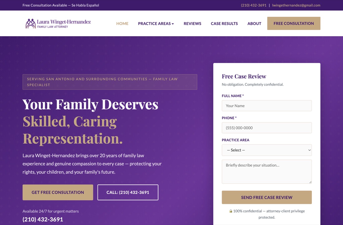Screenshot of the Laura Winget-Hernandez family law website